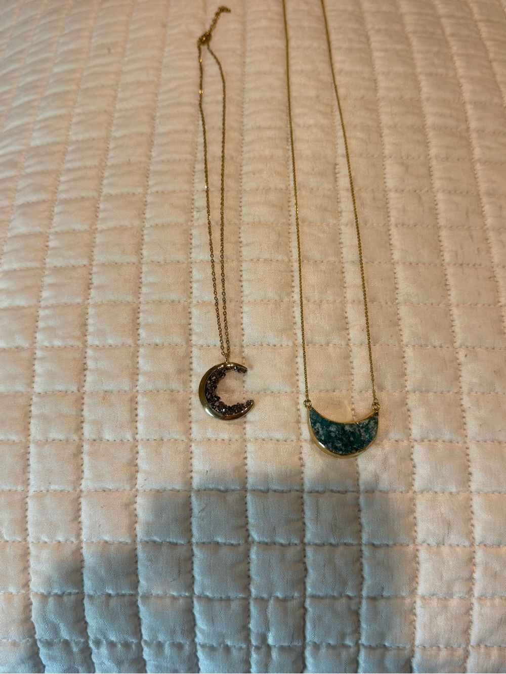 Gold Crescent Pendant Necklace with Teal Inlay